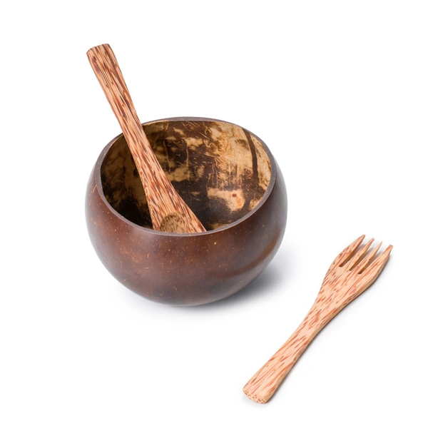 Coconut Shell Bowls | 100% Eco-Friendly & Sustainable | Dessert Serveware (Big Bowl with Spoon & Fork)