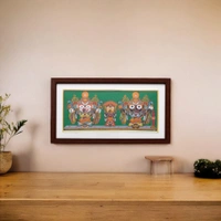 Exquisite Lord Jagannath, Balabhadra, and Subhadra Pattachitra on Tussar Silk (Nagarjuna Besha) 13 X 7 Inches - 0.5 in, 12 in, 7 in