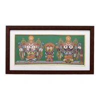 Exquisite Lord Jagannath, Balabhadra, and Subhadra Pattachitra on Tussar Silk (Nagarjuna Besha) 13 X 7 Inches - 0.5 in, 12 in, 7 in