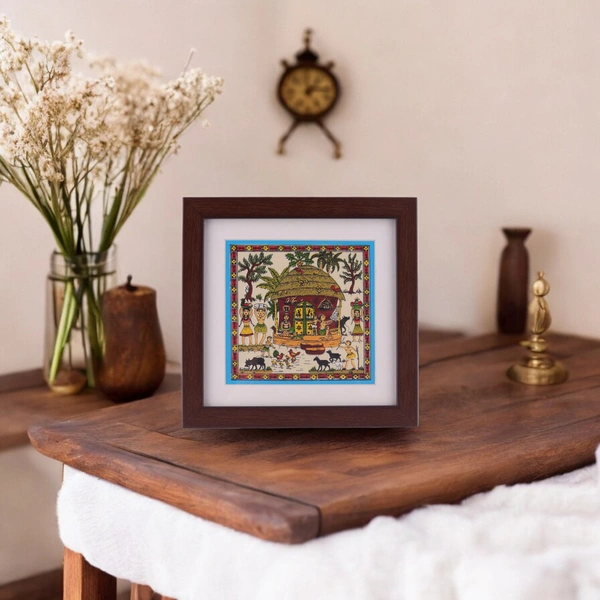 Saura Tribal Tabletop Painting on Tussar Silk Cloth | 7 X 7 inches - 0.5 in, 7 in, 7 in