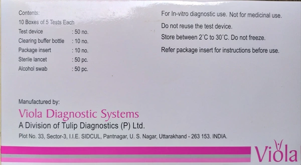 Viola Diagnostic System Pvt. Ltd. Rapid Card Test Satya Malaria Antigen Pf/PV (Satya)
