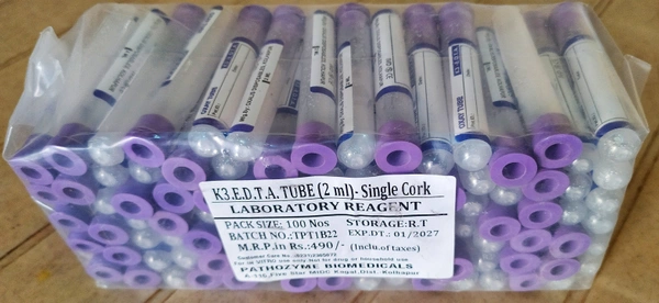 PATHOZYME BIOMEDICALS K3EDTA TUBE (Single Cork) - 100 Nos.