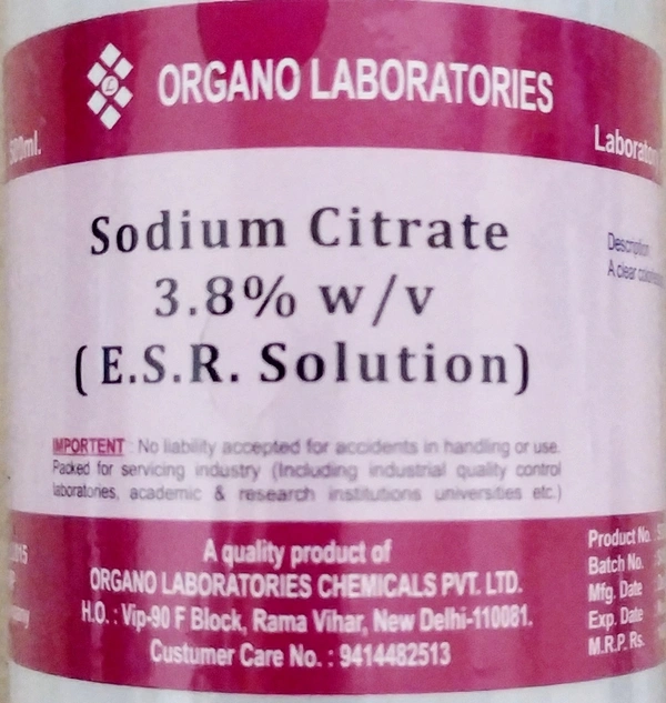 Organo Laboratories Sodium Citrate (ESR Solution) - 500ml.