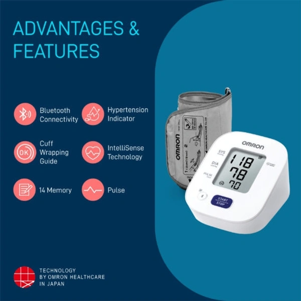 Omron HEM 7140T1 Bluetooth Blood Pressure Monitor With Cuff Wrapping Guide Technology