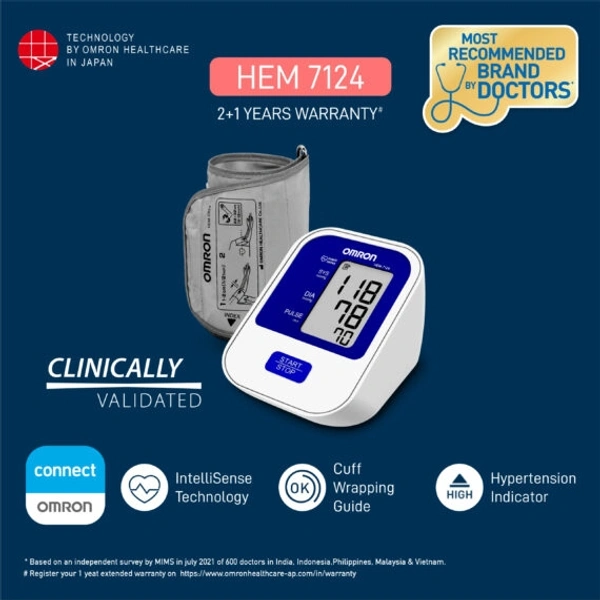 Omron HEM 7124 with Hypertension Indicator and IntelliSense Technology