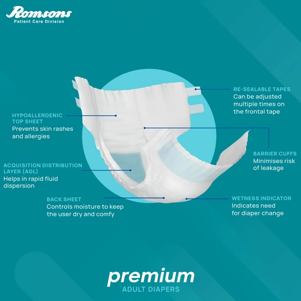 Romson  Dignity Premium Adult Diapers10 Pcs/Pack - Medium