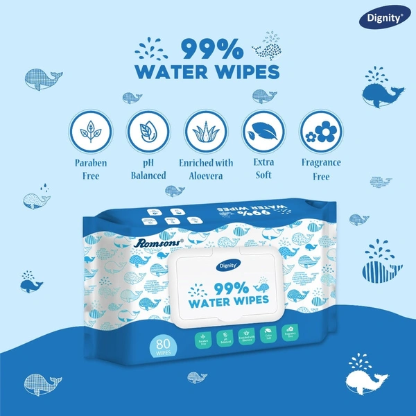 Romsons Dignity 99% Water Wipes80 Wipes/Pack - 80 Pcs