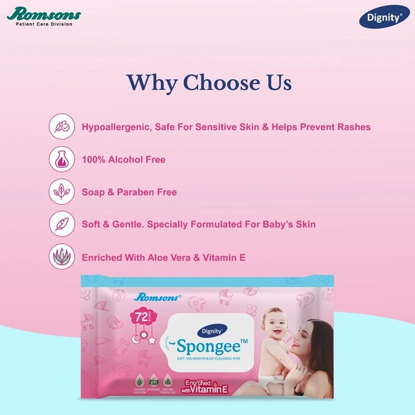 Romson  Dignity Spongee Baby Wet Wipes72 Wipes/Pack - 75 Pcs