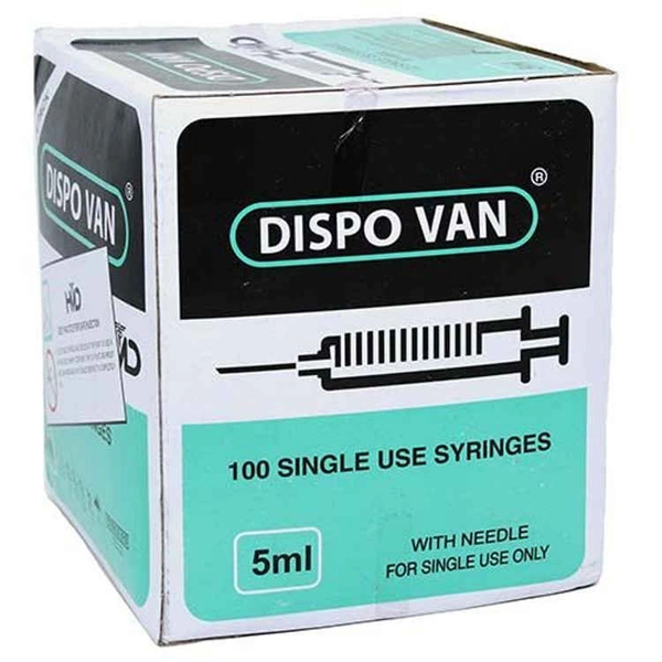 HMD Dispovan 5ml Syringe with Needle - 22G X 1inch Pack of 100 - 100pcs, 22G×1inch
