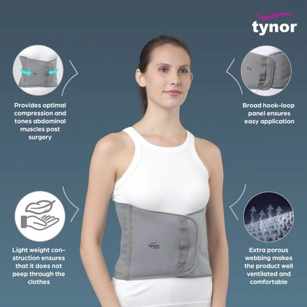 TYNOR ABDOMINAL SUPPORT 9″/23CM, GREY, 1 UNIT - S