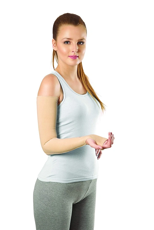 TYNOR COMPRESSION GARMENT ARM SLEEVE MITTEN WITH THUMB, BEIGE, 1 UNIT - L