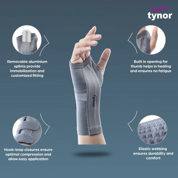 TYNOR ELASTIC WRIST SPLINT, GREY, 1 UNIT - L, RIGHT