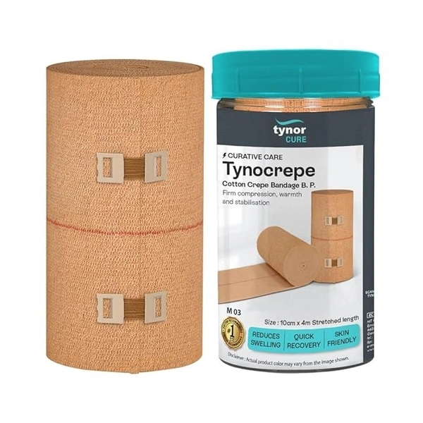 Tynor Tynocrepe cotton bandage, for Sports Injuries and First Aid | Versatile, Soft, and Stretchable | - 6cm x 4m
