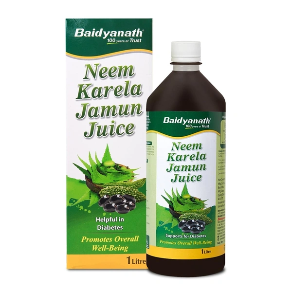 Baidyanath Neem Karela Jamun Juice -1000ml | Natural Remedy for Blood Sugar Management & Reduces Bad Cholesterol | Best For Digestive Health, Diabetic Care, Skin Care & Natural Detox | No Added Sugar - 1 Ltr.