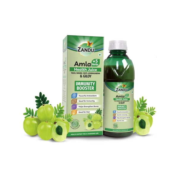 Zandu   Zandu Amla + 5 Herbs Health Juice | Ayurvedic Immunity Booster | Powerful Antioxidant | Good for Bones and Hair |No Added Sugar (1000ml) - 1000ml