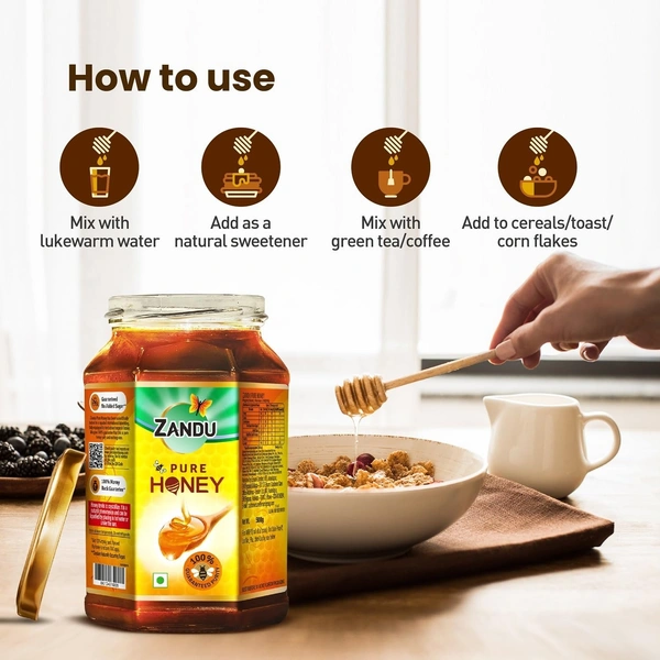 Zandu Pure Honey, 100% Purity, No Added Sugar,  - 500g