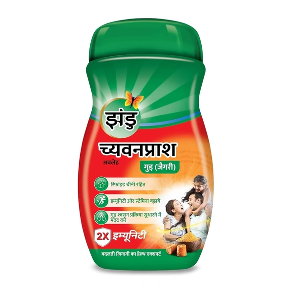 Zandu ZANDU CHYAVANAPRASH Avaleha Jaggery (Gur), Ayurvedic Immunity Booster, Provides Vitamins & Micro-Nutrients, Helps Improve Respiratory Health, 450g - 450g