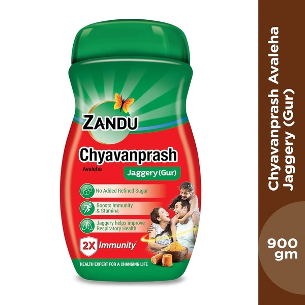 Zandu ZANDU CHYAVANAPRASH Avaleha Jaggery (Gur), Ayurvedic Immunity Booster, Provides Vitamins & Micro-Nutrients, Helps Improve Respiratory Health, 450g - 450g