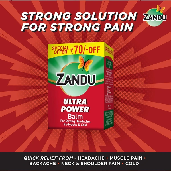 Zandu Ultra Power Balm | For Pain Relief from Strong Headache, Bodyaches & Cold | Bone, Joint & Muscle Care | 50 ML - 50ml