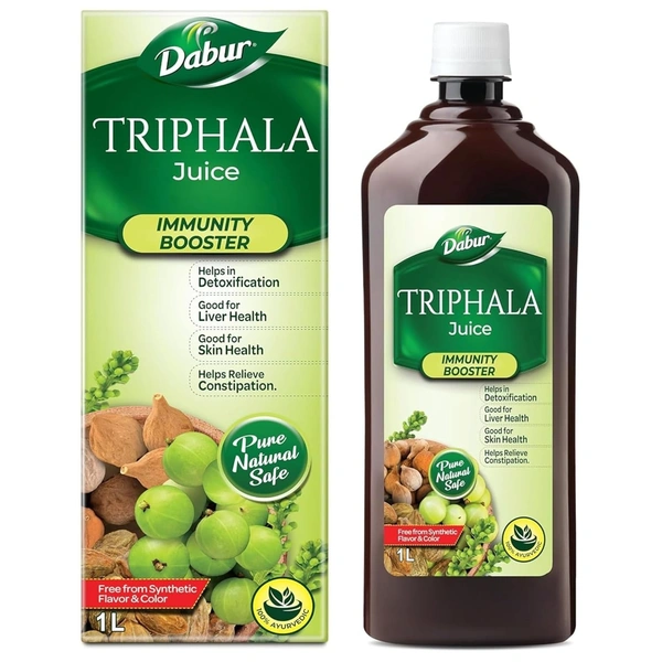 Dabur Triphala Juice - 1L | 100% Ayurvedic Formulation | Improves Gut Health & Promotes Healthy Gut | Supplement for lasting Relief from Constipation & Digestive Discomfort - 1 Ltr.
