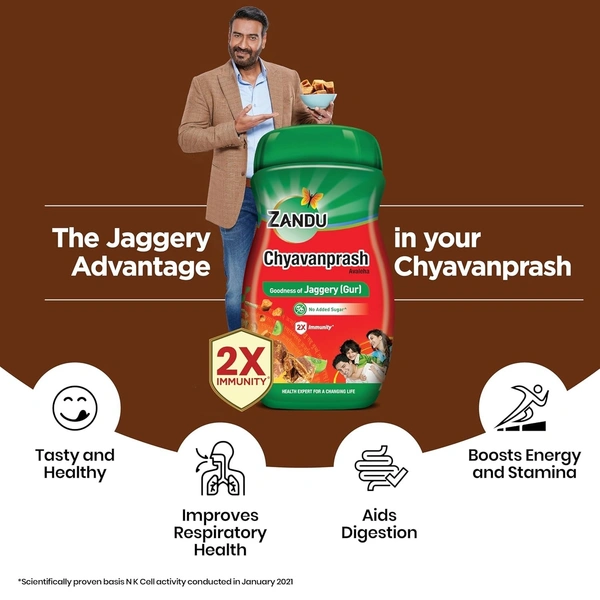 Zandu ZANDU CHYAVANAPRASH Avaleha Jaggery (Gur), Ayurvedic Immunity Booster, Provides Vitamins & Micro-Nutrients, Helps Improve Respiratory Health, 450g - 450g