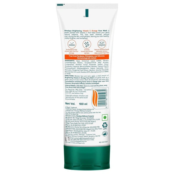 Himalaya  Himalaya Brightening Vitamin C Orange Face Wash | Brightening Face Cleanser | Remove Dull Skin | 100ml - 100ml