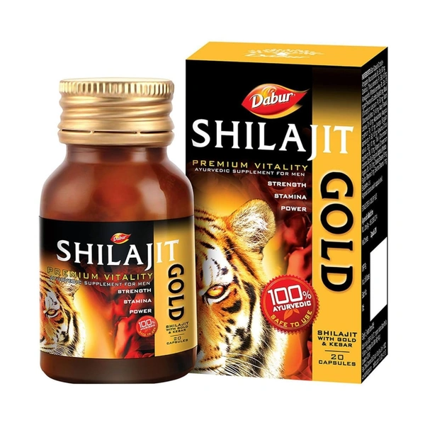 Dabur DABUR Shilajit Gold - 20 Capsules | 100% Ayurvedic Capsules for Strength , Stamina and Power | Premium Ayurvedic Supplement | For Men - 20 Capsules