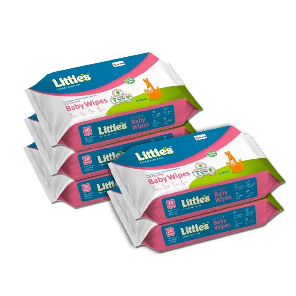 Little's  Little's Soft Cleansing Baby Wipes | With Aloe Vera, Jojoba Oil and Vitamin E (30 Wipes) Pack of 5 - 30 Wipes, Pack of 5