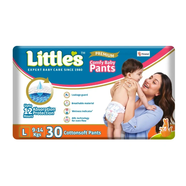  Little's Little's Comfy Baby Diaper Pants - Premium | Baby Diapers with 12 hours Absorption & Wetness Indicators - Large, 30 Units