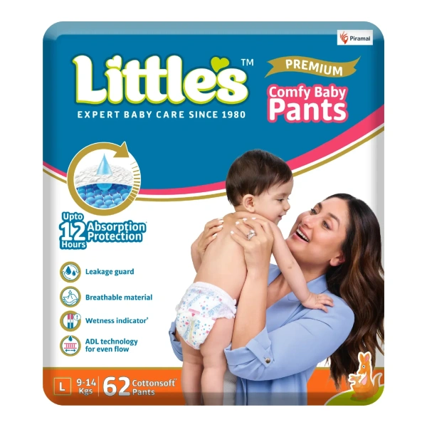  Little's Little's Comfy Baby Pants | Baby Diaper | Cotton Soft Pants - 62 units, Large