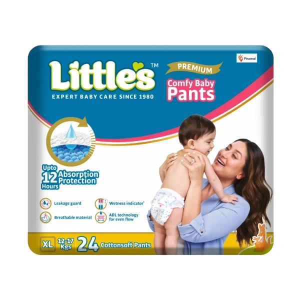  Little's Little's Comfy Baby Diaper Pants - Premium | Baby Diapers with 12 hours Absorption & Wetness Indicators - 24 Units, Extra Large