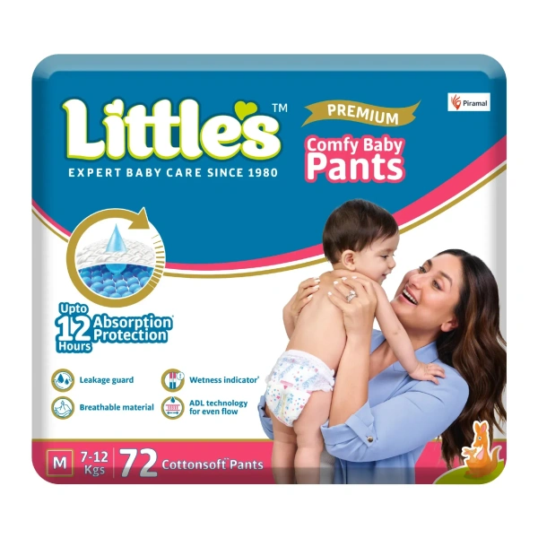  Little's Little's Comfy Baby Pants | Baby Diaper | Cotton Soft Pants - 72 units, Medium