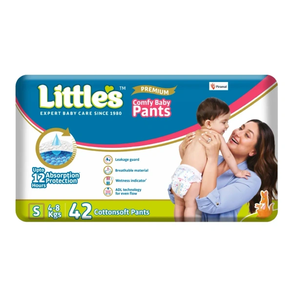 Little's Little's Comfy Baby Diaper Pants - Premium | Baby Diapers with 12 hours Absorption & Wetness Indicators - 42 Unit, Small