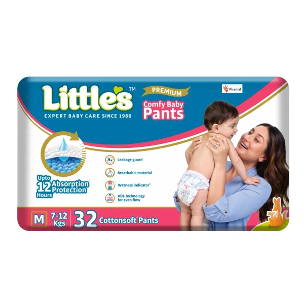 Little's Little's Comfy Baby Diaper Pants - Premium | Baby Diapers with 12 hours Absorption & Wetness Indicators - 32 Units, Medium