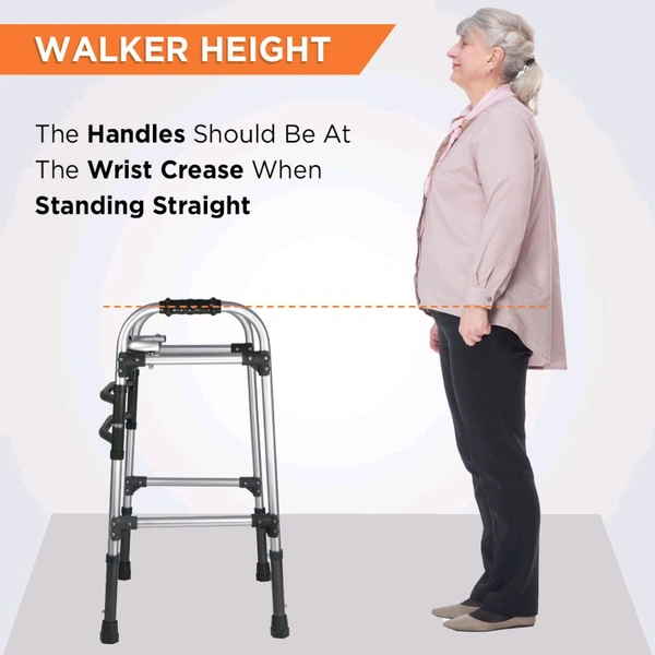 Dura Max Walker (Aluminium) | Foldable Walking Aid | Adjustable Height | Light Weight | With Premium Grade Rubber Shoes and PVC Grip (Grey)