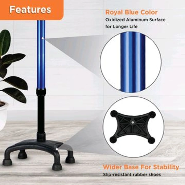 Avanti Plus - T Shape Aluminum Quadripod Stick | Lightweight Walking Stick | Adjustable Height| 4 Legged base 
