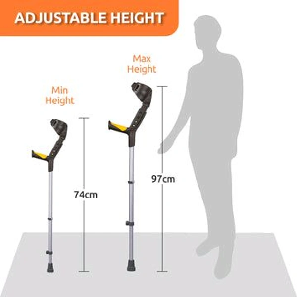 Astra Plus Crutch with Height Adjustable Elbow Support & Movable Arm Cuff, Light Weight- Single Piece