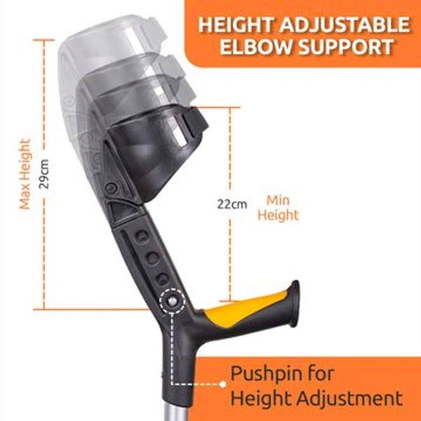 Astra Plus Crutch with Height Adjustable Elbow Support & Movable Arm Cuff, Light Weight- Single Piece