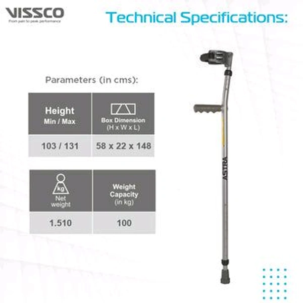 Astra Plus Elbow Crutches With Height Adjustable & Movable Elbow Support, Light Weight, PVC grip Handle