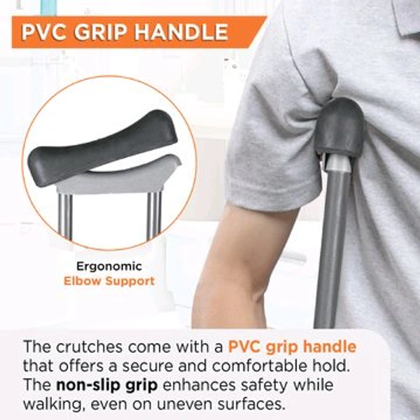 Astra Under Arm Crutches | Adjustable Elbow Support & Height | Light Weight | PVC grip Handle - Medium