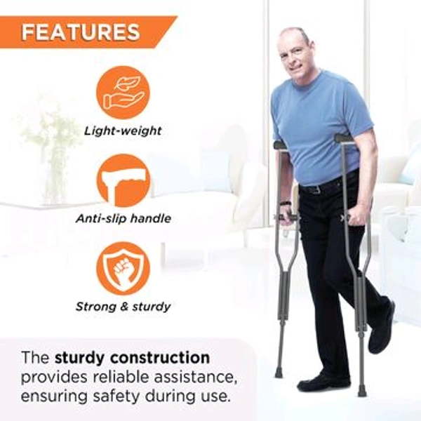 Astra Under Arm Crutches | Adjustable Elbow Support & Height | Light Weight | PVC grip Handle - Larger