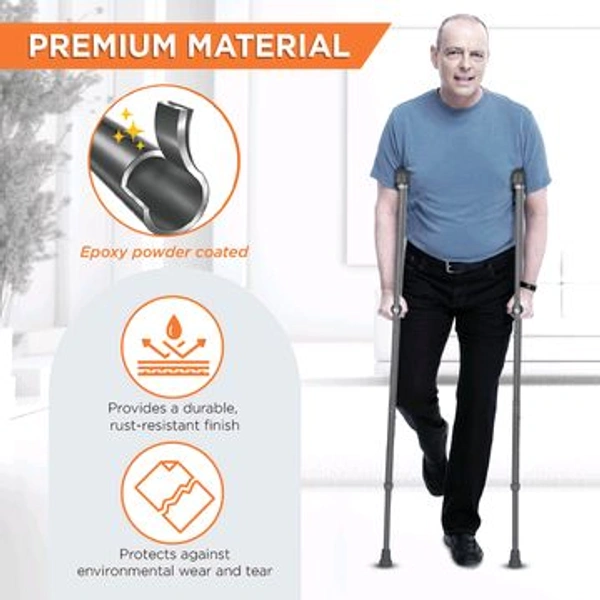 Astra Under Arm Crutches | Adjustable Elbow Support & Height | Light Weight | PVC grip Handle - Larger