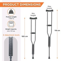 Astra Under Arm Crutches | Adjustable Elbow Support & Height | Light Weight | PVC grip Handle - Larger