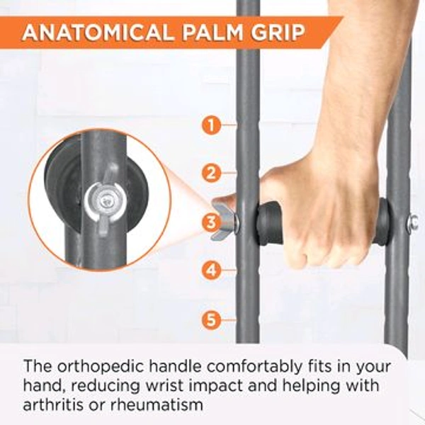 Astra Under Arm Crutches | Adjustable Elbow Support & Height | Light Weight | PVC grip Handle - Larger