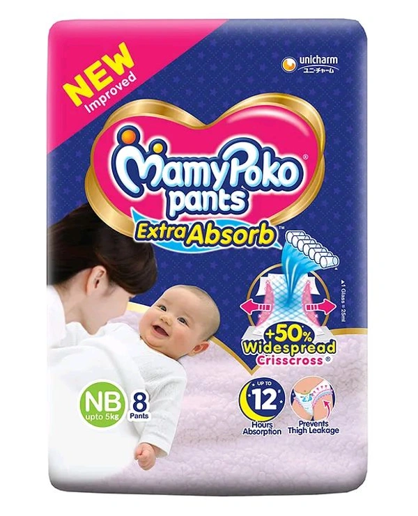 MamyPoko Extra Absorb Diaper Pants | For Up To 12 Hours Absorption | Size NB - 17, New Born