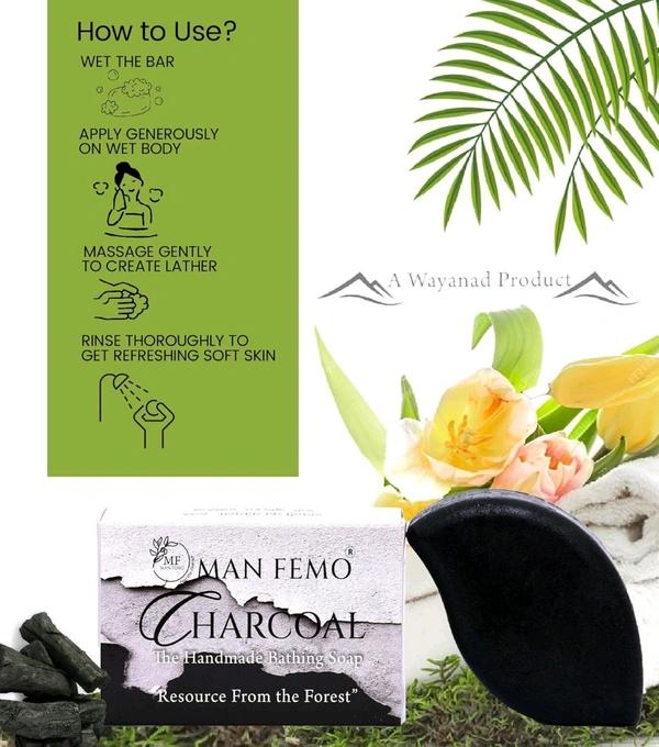 MAN FEMO Charcoal Bathing Soap |Acne Prevention, Blackhead Removal | Artificial Color-Free, Cruelty-Free, Glutan-Free Bathing Soap Bar - 80gm*3 (Pack of 3)