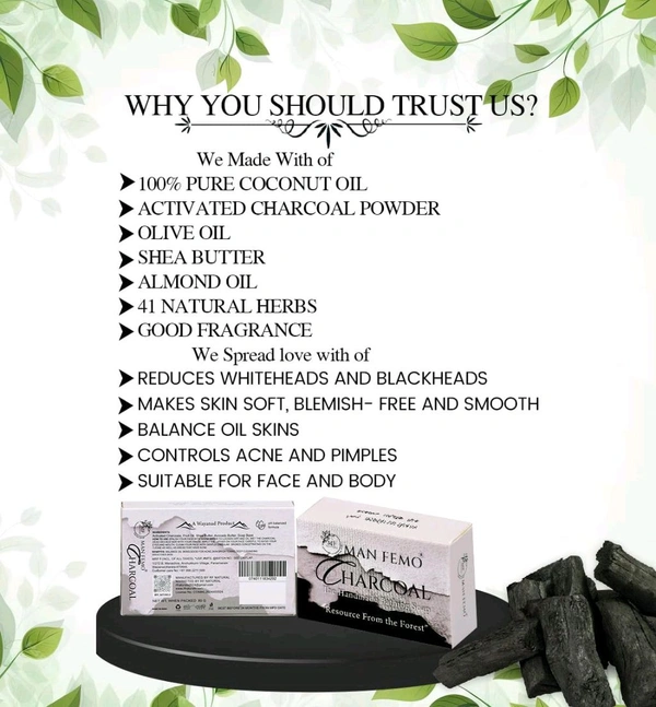 MAN FEMO Charcoal Bathing Soap |Acne Prevention, Blackhead Removal | Artificial Color-Free, Cruelty-Free, Glutan-Free Bathing Soap Bar - 80gm*3 (Pack of 3)