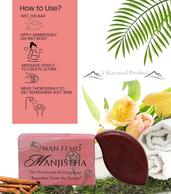 MAN FEMO Manjistha Face And Body Soap | Natural Skin Brightener| Moisturising And Acne Management Bathing Soap Bar - 80gm*2 (Pack of 2)