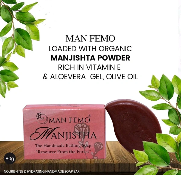 MAN FEMO Manjistha Face And Body Soap | Natural Skin Brightener| Moisturising And Acne Management Bathing Soap Bar - 80gm*2 (Pack of 2)