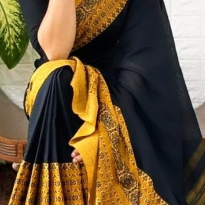 Buy tanya Bishnupuri Block Printed Silk Saree with Black and Yellow  Combination at Amazon.in